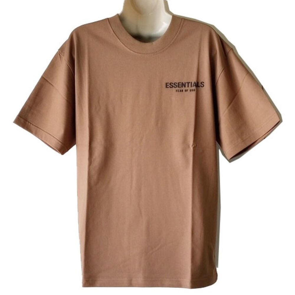 NWT $90 Fear of God Essentials Logo Appliqued T-shirt M Solid Taupe Tan